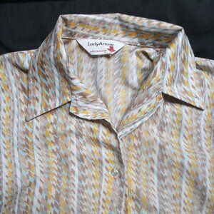 Vintage 70s Lady Arrow Stripes Pattern Polyester Disco Shirt